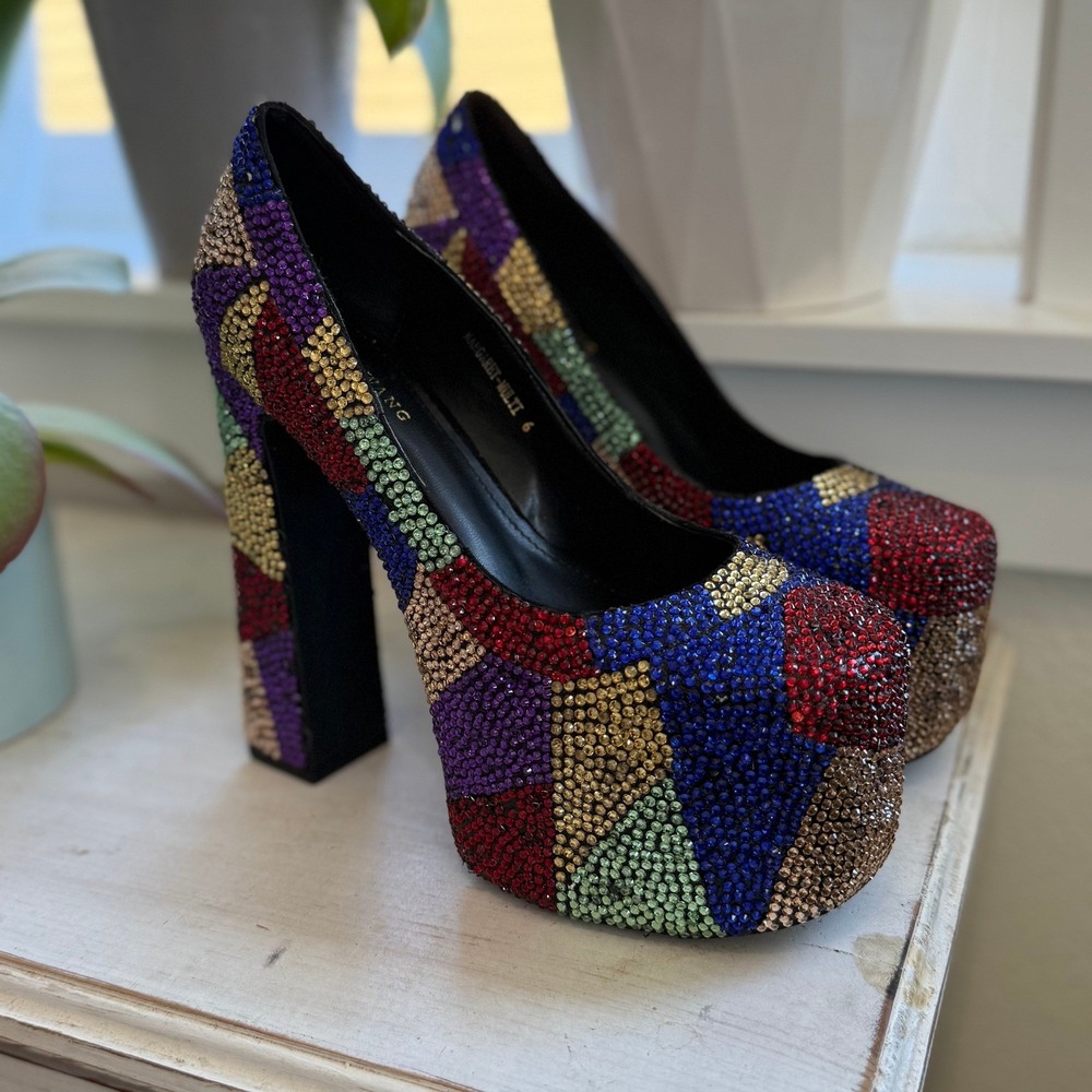 AZALEA WANG Margaret Multi Rhinestone Platform Heels Party Colorful WOMEN 6 - Picture 10 of 12